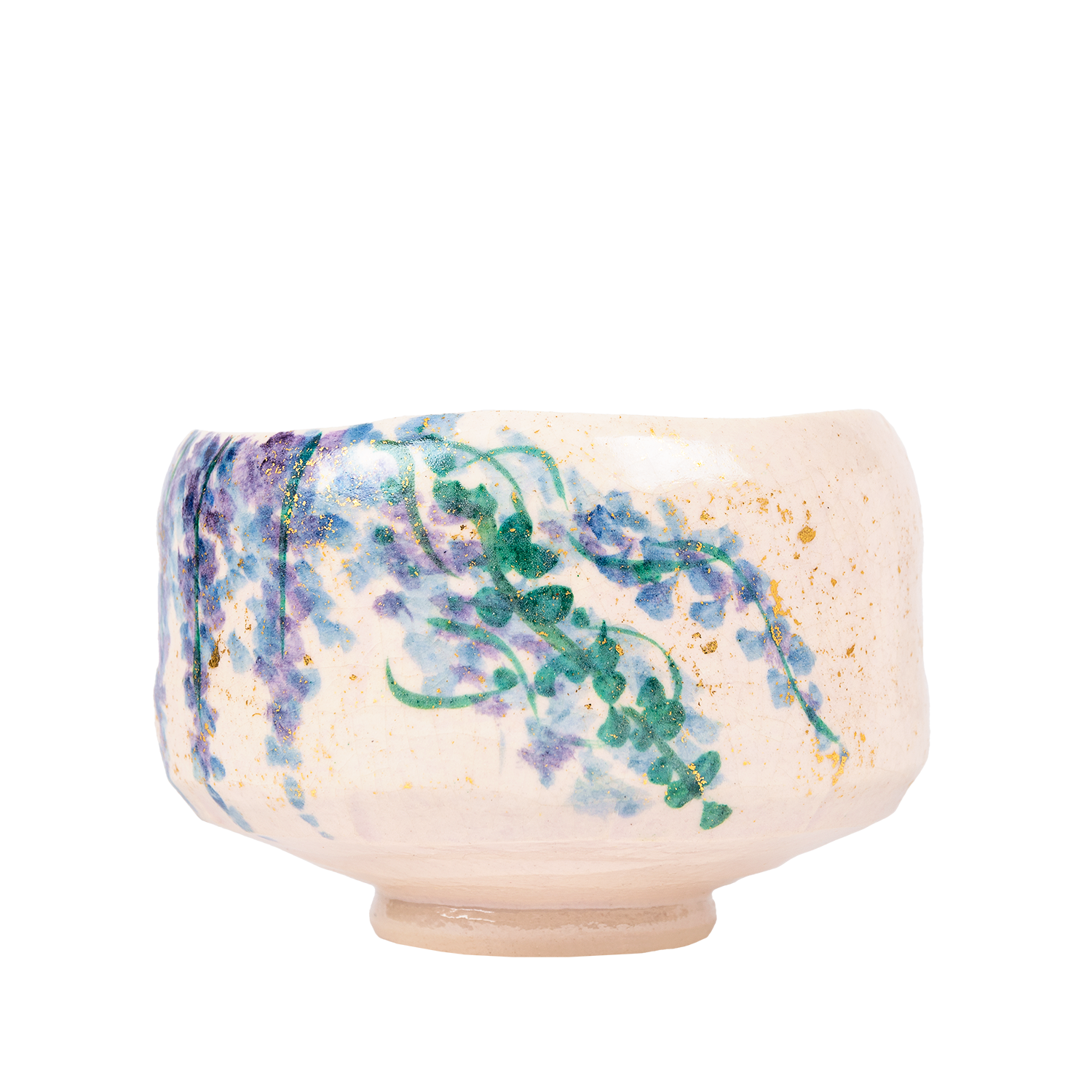 Raku Matchaskål – Wisteria Gold